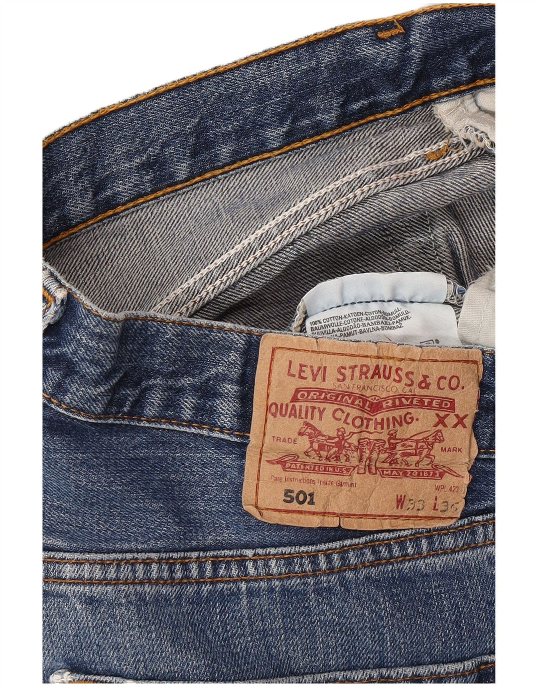 LEVI'S muške 501 traper kratke hlače W33 srednje plavi pamuk