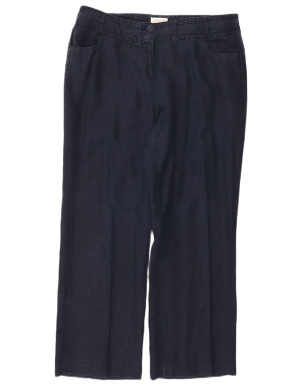 Monsoon Womens Wide Leg Casual Trousers UK 16 Large W36 L29 Navy Blue Linen