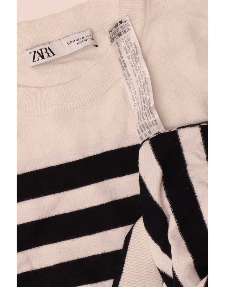Zara ženski pulover s okruglim izrezom UK 14 srednje bijele pruge