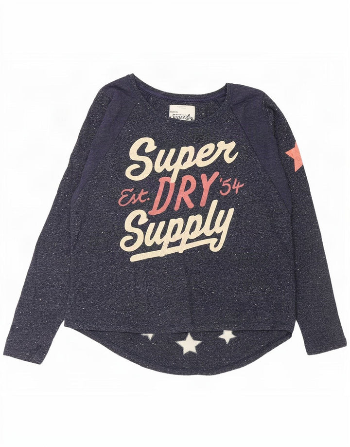 Superdry ženska majica dugih rukava s grafikom UK 14 Srednje mornarsko plava s mrljama