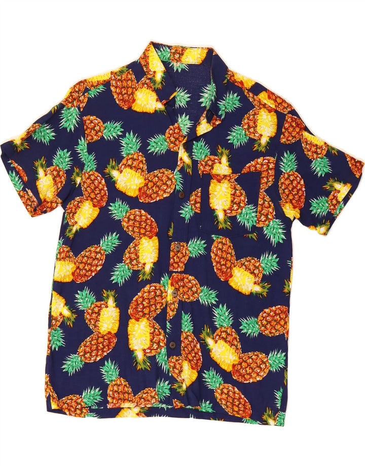 VINTAGE Mens Abstract Pattern Short Sleeve Shirt Small Navy Blue Vintage Vintage and Second-Hand Vintage from Messina Hembry 