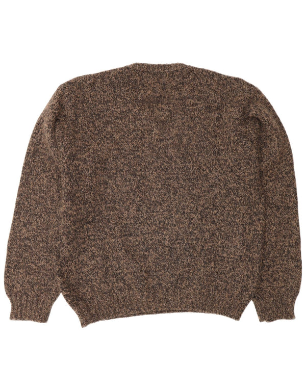 Vintage Mens V-Neck Jumper Sweater XL Brown Flecked Wool