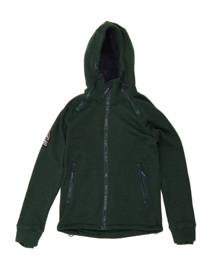 SUPERDRY Mens Zip Hoodie Sweater Small Green Flecked Polyester Vintage Superdry and Second-Hand Superdry from Messina Hembry 