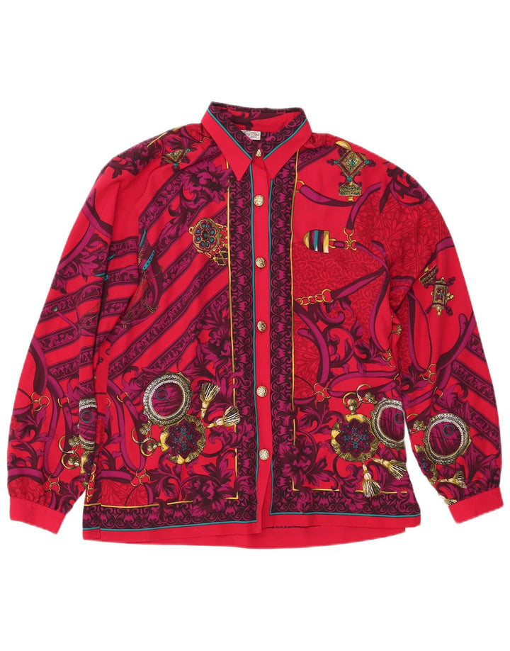 Vintage ženska košulja bluza UK 14 Veliki crveni cvjetni