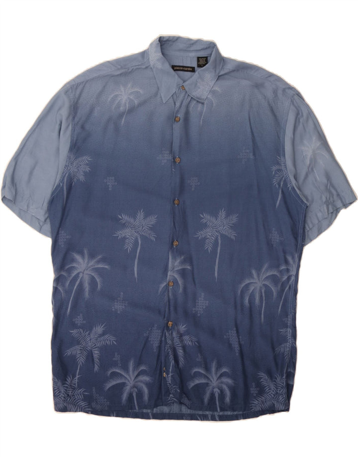PIERRE CARDIN Mens Abstract Pattern Short Sleeve Shirt Large Blue Chevron Vintage Pierre Cardin and Second-Hand Pierre Cardin from Messina Hembry 