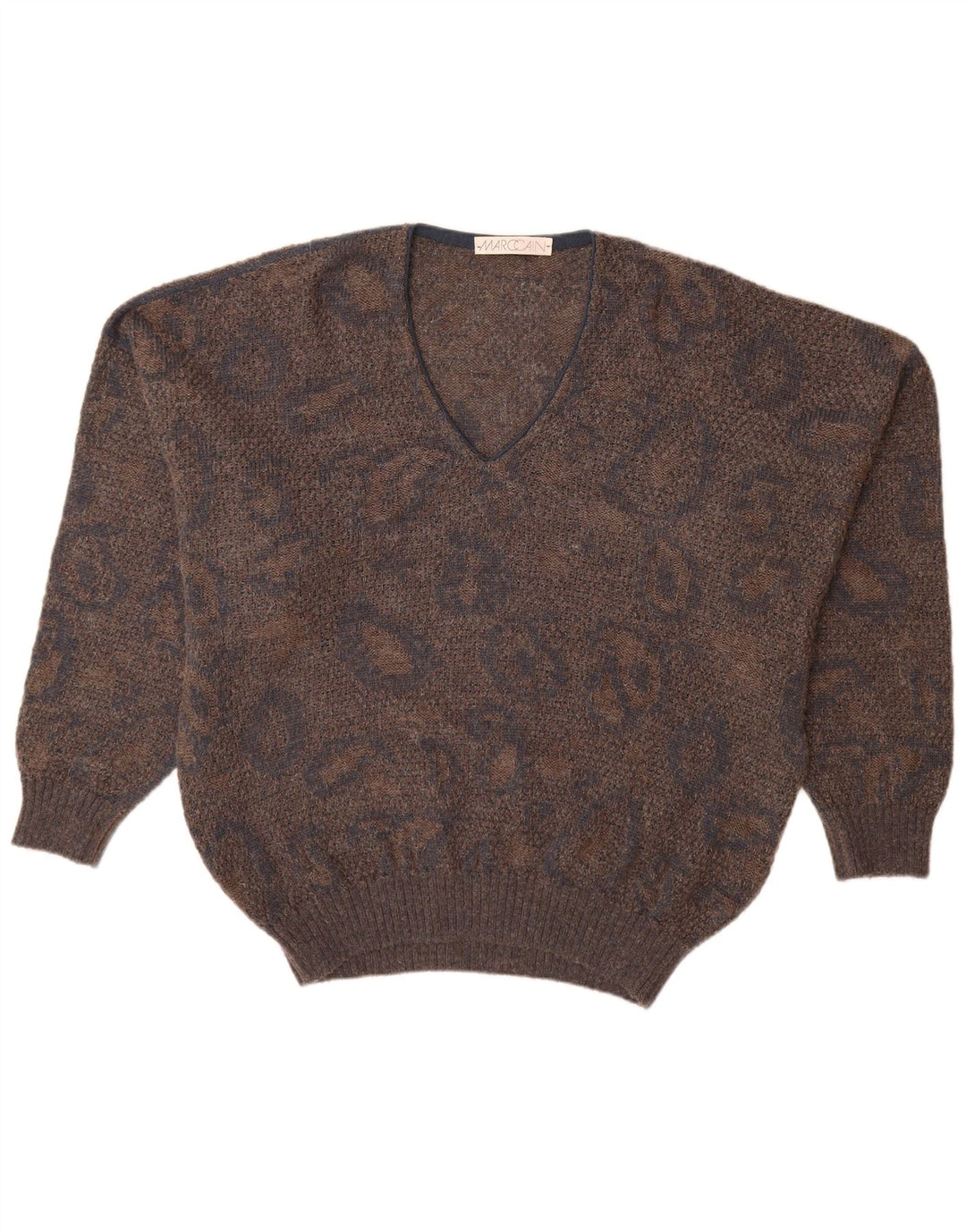 MARCCAIN Muški džemper s V-izrezom XL smeđe geometrijske vune
