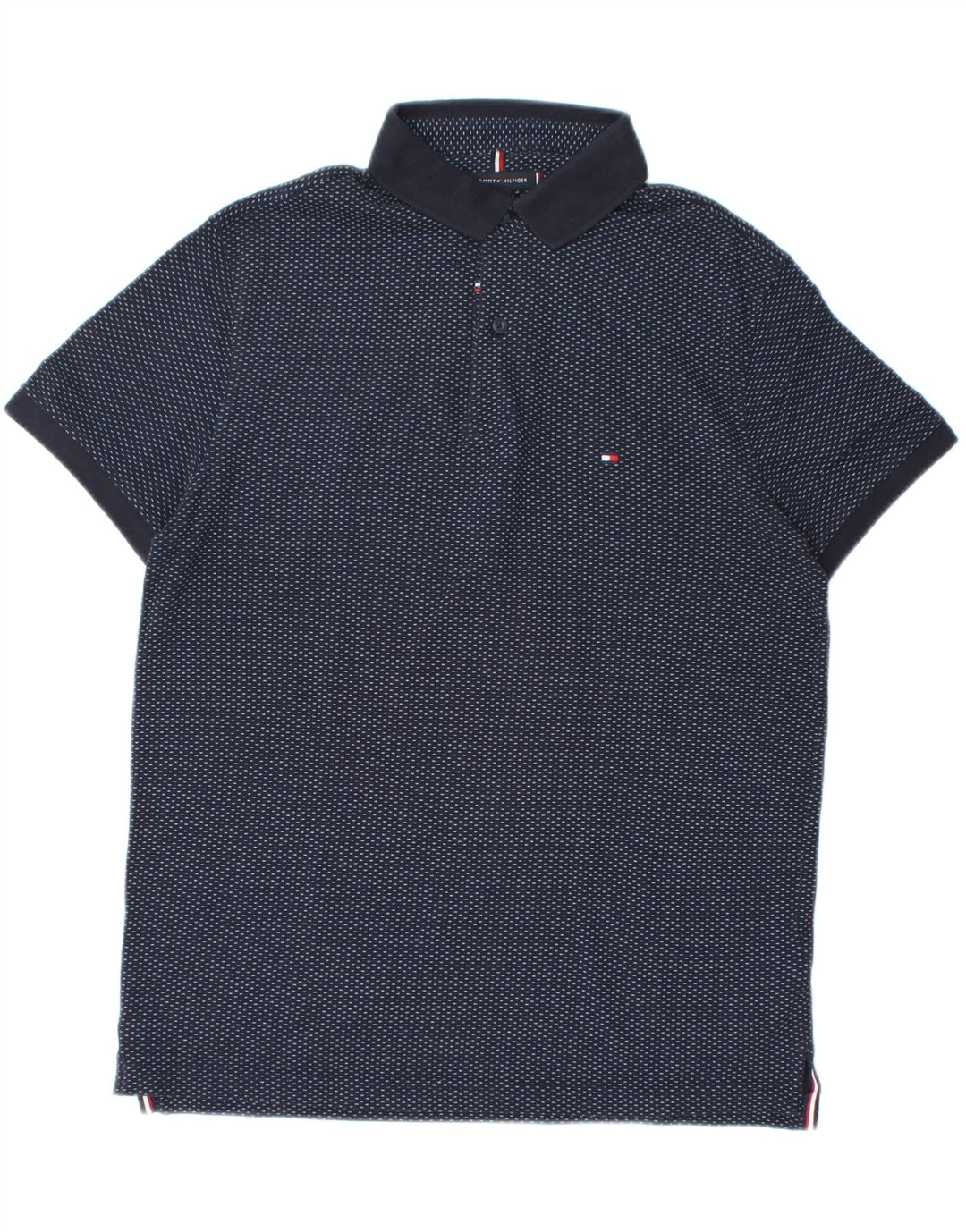 TOMMY HILFIGER Mens Polo Shirt Medium Navy Blue Spotted Cotton Vintage Tommy Hilfiger and Second-Hand Tommy Hilfiger from Messina Hembry 