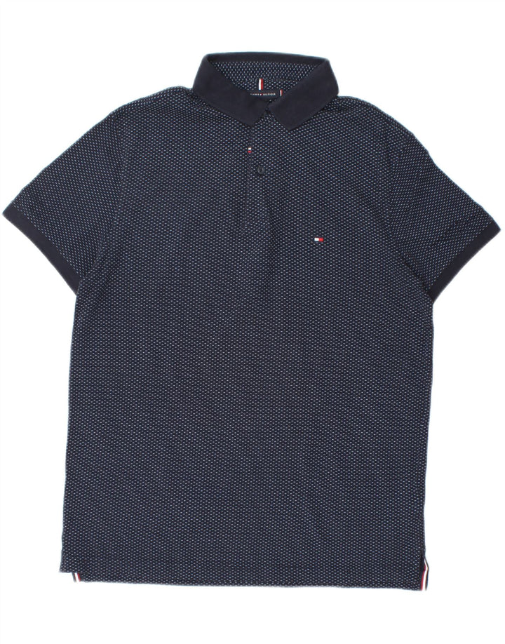 TOMMY HILFIGER Mens Polo Shirt Medium Navy Blue Spotted Cotton Vintage Tommy Hilfiger and Second-Hand Tommy Hilfiger from Messina Hembry 