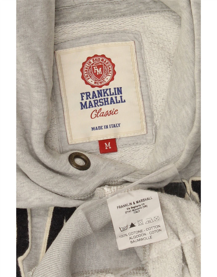 FRANKLIN MARSHALL Mens Graphic Hoodie Jumper Medium Grey Cotton