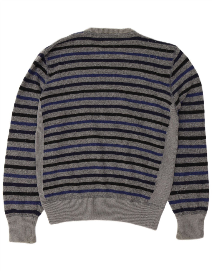 WOOLRICH Muški džemper s okruglim izrezom XL vuneni sivi prugasti pulover