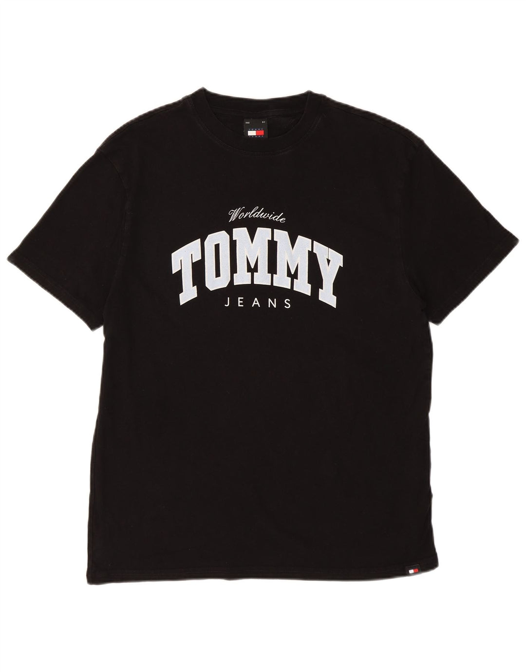 TOMMY HILFIGER Mens Graphic T-Shirt Top Medium Black Cotton