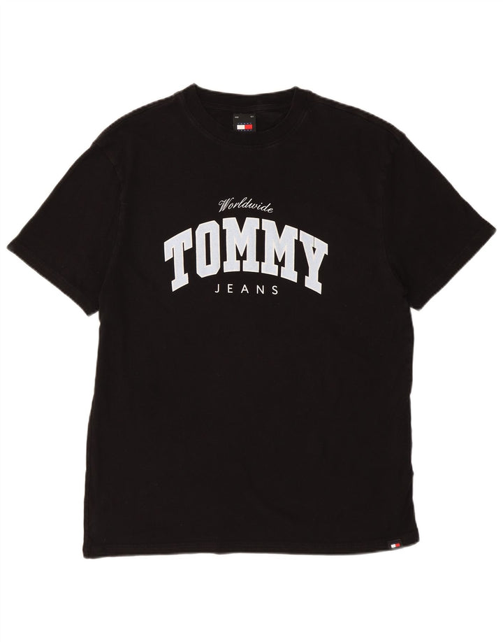 TOMMY HILFIGER Mens Graphic T-Shirt Top Medium Black Cotton