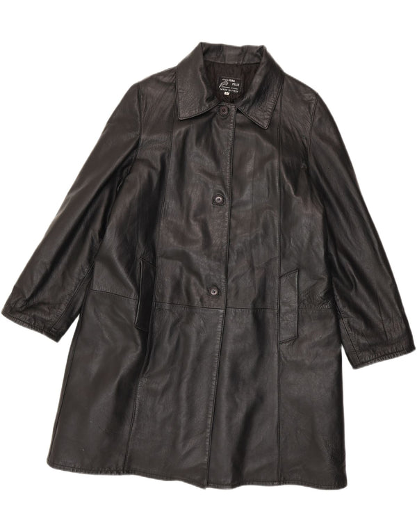 Vintage ženski preveliki kožni kaput UK 10 Mali crni kožni