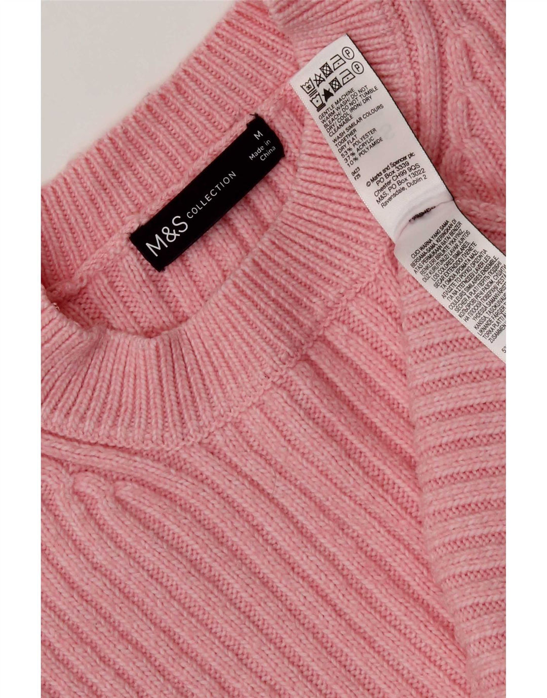 Marks & Spencer ženski džemper s okruglim izrezom UK 14 srednje ružičasti poliester