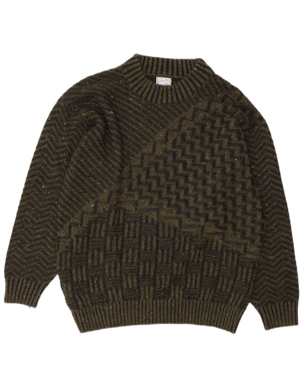Vintage muški džemper s okruglim izrezom XL zelene geometrijske vune