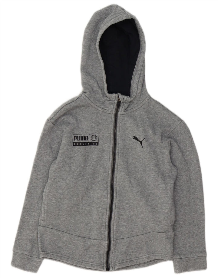 PUMA Boys Graphic Zip Hoodie pulover 9-10 Years Grey Pamuk