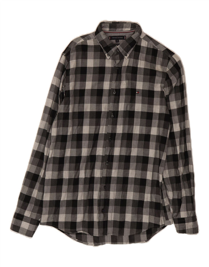 TOMMY HILFIGER Mens Slim Fit Flannel Shirt Medium Grey Check Cotton Vintage Tommy Hilfiger and Second-Hand Tommy Hilfiger from Messina Hembry 