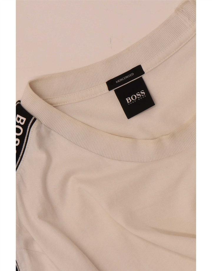 Muška majica kratkih rukava s grafičkim motivima Hugo Boss srednje bijele boje, pamuk