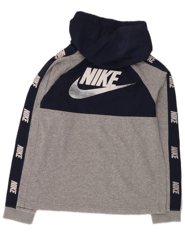 NIKE Boys Graphic Hoodie Džemper 13-14 godina XL sivi pamuk u blokovima boja