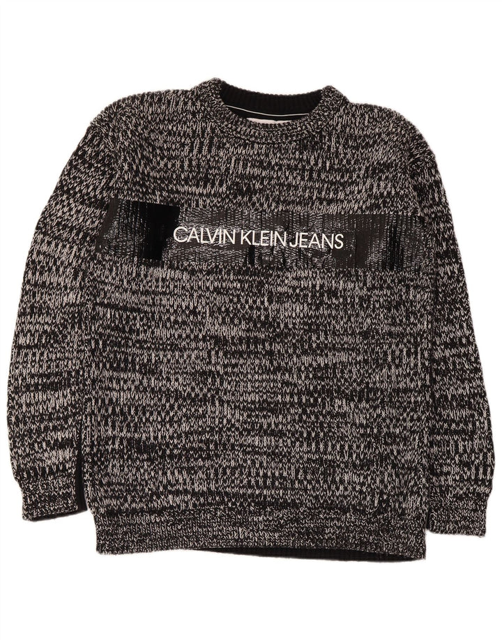 Calvin Klein Jeans muški džemper s okruglim izrezom srednje sive boje s mrljama