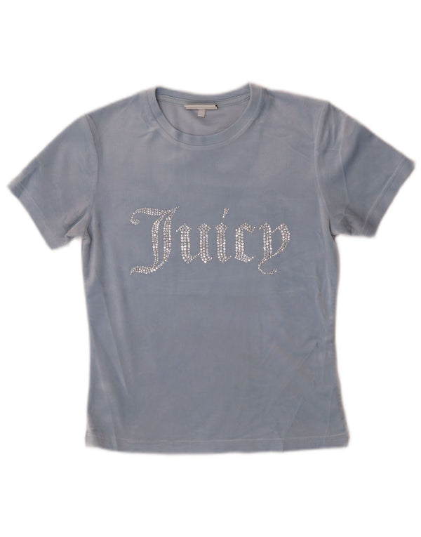 Juicy Couture Ženska majica kratkih rukava od velura UK 12 srednje plavi poliester