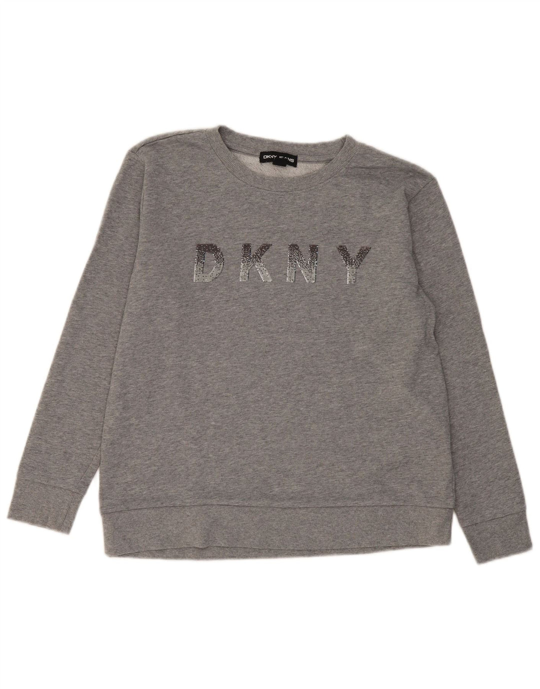 DKNY Womens Oversized Graphic Sweatshirt Jumper UK 10 Small Grey Cotton