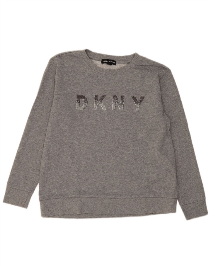 DKNY Womens Oversized Graphic Sweatshirt Jumper UK 10 Small Grey Cotton