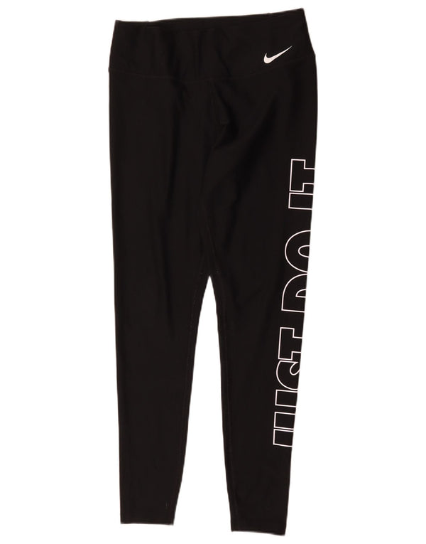Nike Ženske Dri Fit Graphic Leggings UK 14 Srednje crni poliester