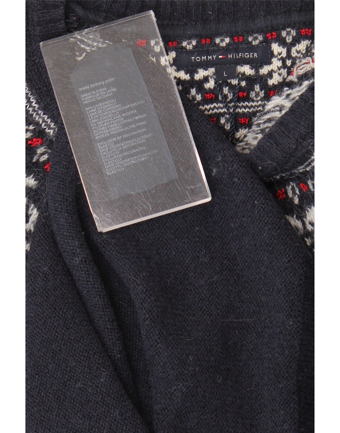 TOMMY HILFIGER Ženska džemper haljina UK 14 Large Navy Blue Fair Isle Wool