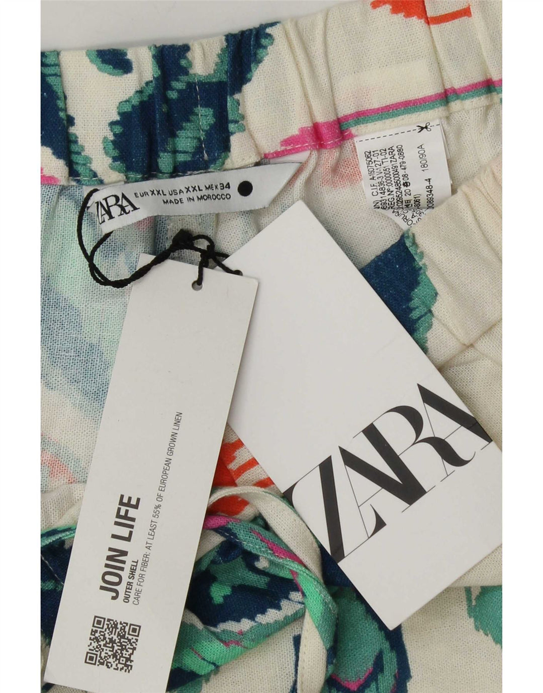 Zara ženske vruće hlačice 2XL W38 bijelo ikat laneno rublje