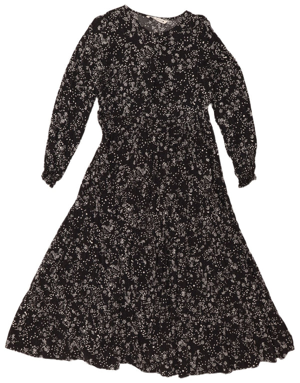 Zara Womens Long Sleeve Maxi Dress UK 14 Large Black Floral Viscose