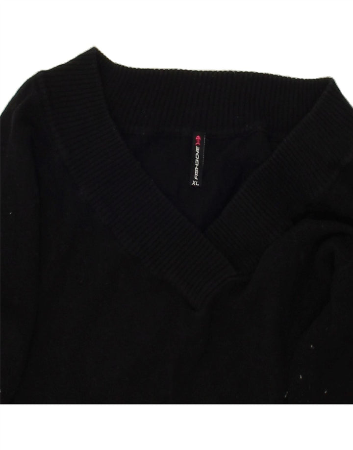 FISHBONE Womens V-Neck Jumper Sweater UK 18 XL Black | Vintage Fishbone | Thrift | Second-Hand Fishbone | Used Clothing | Messina Hembry 