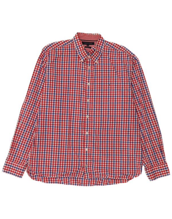 Tommy Hilfiger muška majica prilagođenog kroja XL crveni pamuk od ginghama