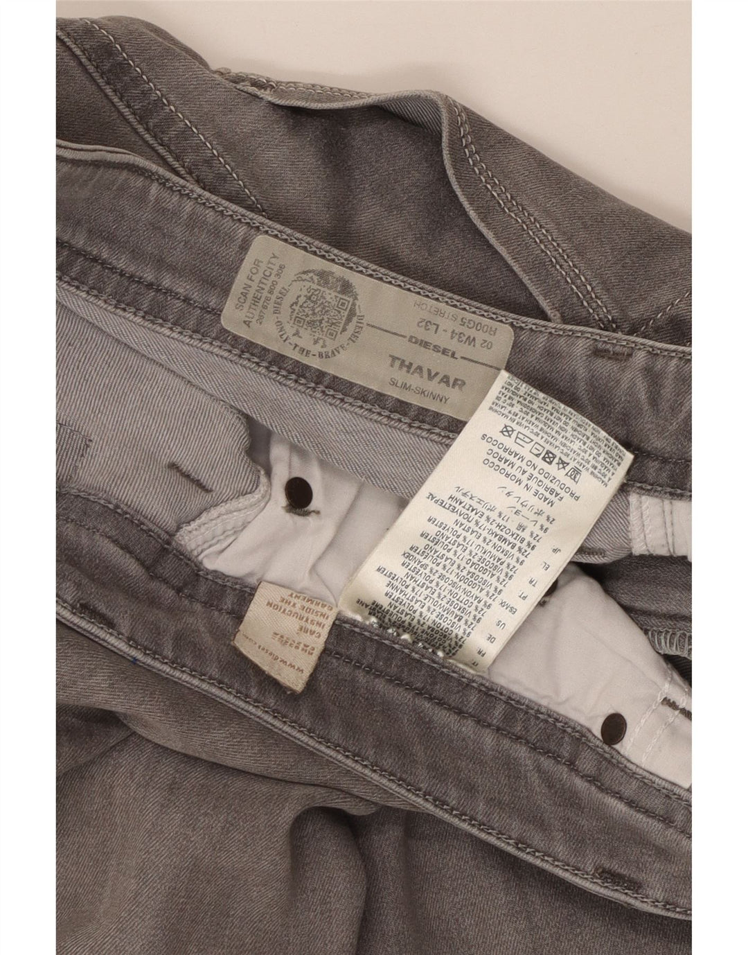 DIESEL Ženske Thavar uske traperice W34 L32 Sivi pamuk