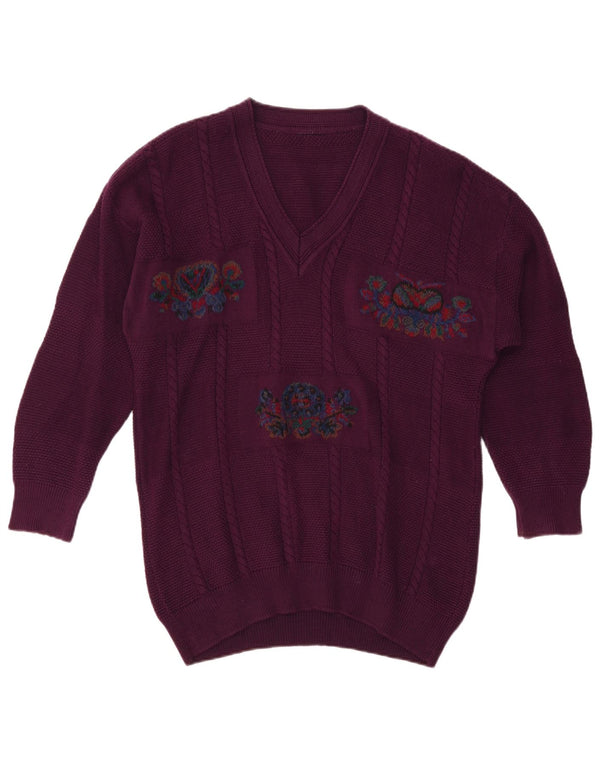 VINTAGE muški džemper s V-izrezom XL ljubičasto cvjetni