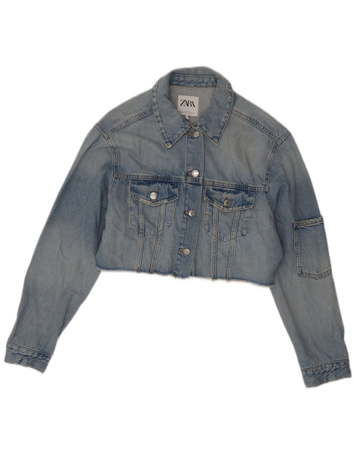ZARA ženska kratka prevelika traper jakna UK 10 Small Blue Cotton