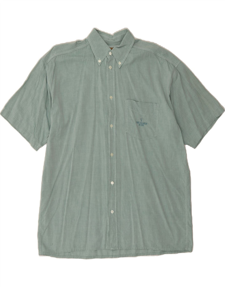 TRUSSARDI Mens Short Sleeve Shirt Large Green Cotton Vintage Trussardi and Second-Hand Trussardi from Messina Hembry 