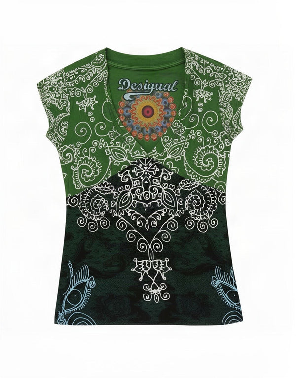 Desigual ženska majica s grafičkim motivima UK 6 XS Green Paisley viskoza