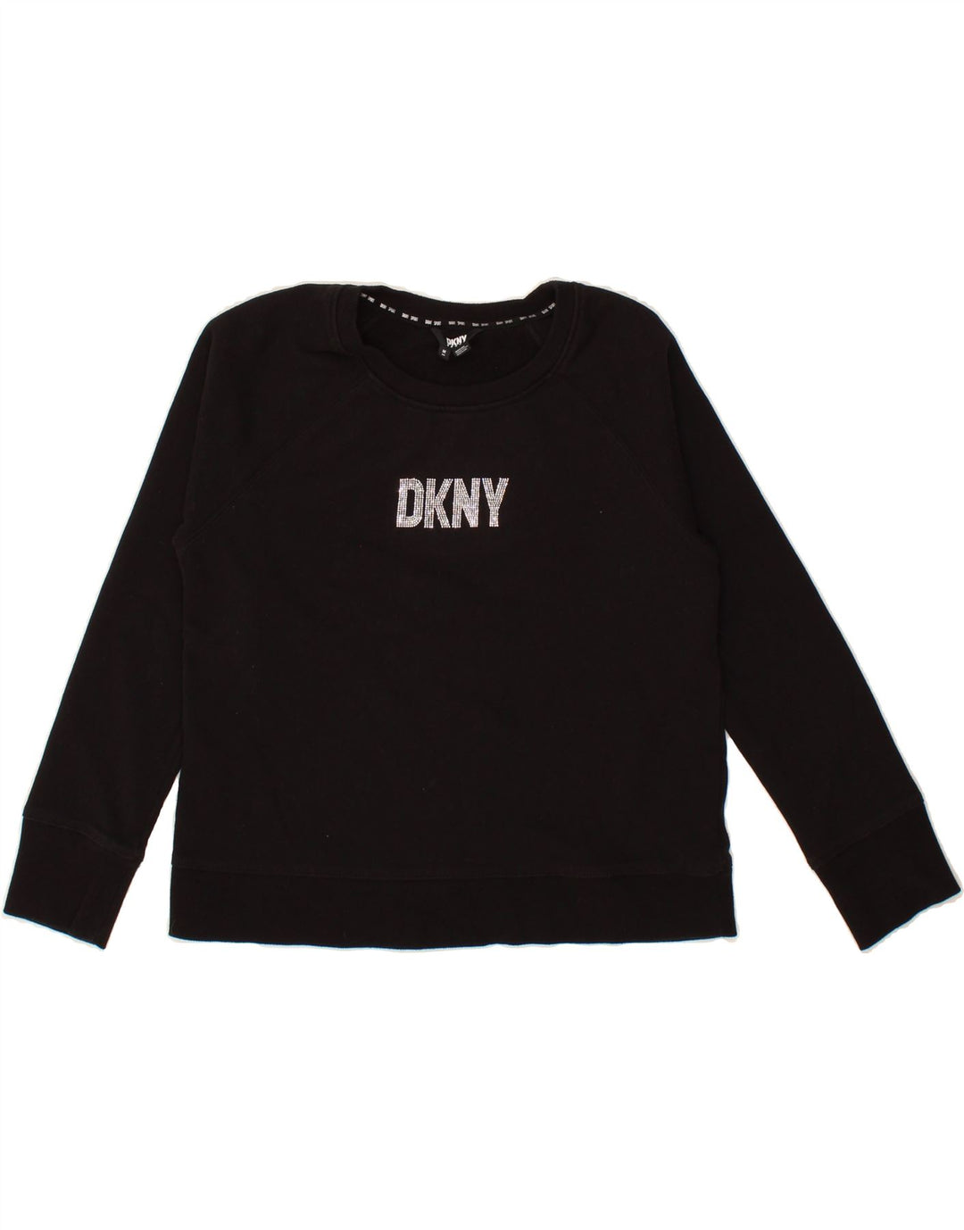 DKNY Womens Graphic Sweatshirt Jumper UK 14 Medium Black Cotton Vintage Dkny and Second-Hand Dkny from Messina Hembry 