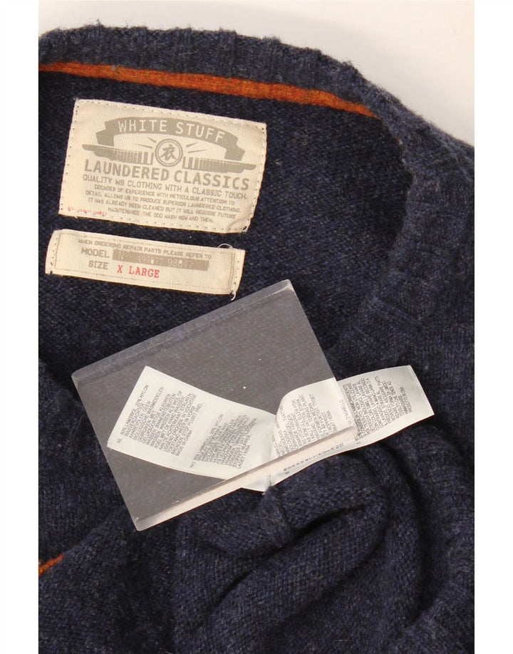 WHITE STUFF Muški džemper s veznim izrezom XL tamnoplavi Fair Isle Lambswool