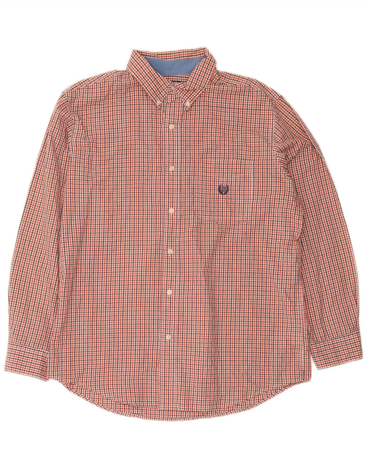 Chaps Mens Easy Care Shirt Large Red Gingham Pamuk