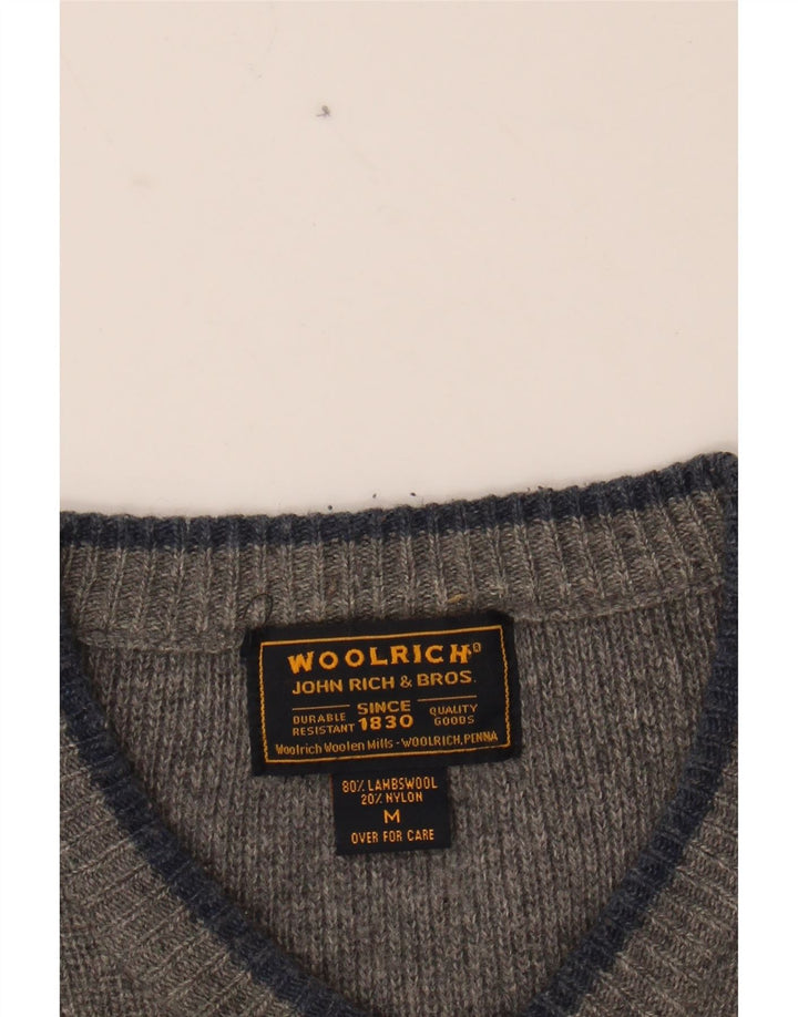 WOOLRICH Mens V-Neck Jumper Sweater Medium Grey Wool Vintage Woolrich and Second-Hand Woolrich from Messina Hembry 