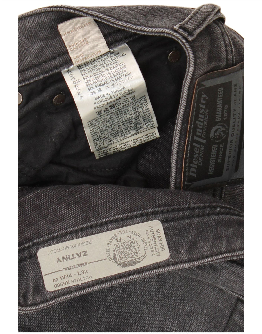Diesel muške traperice Zatiny Regular Bootcut W34 L32 Sivi pamuk