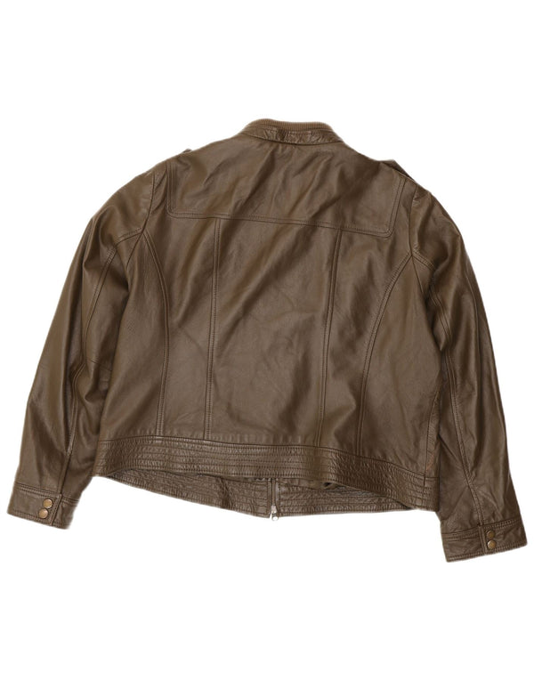 SOUTH ženska vojna kožna jakna UK 24 3XL kaki koža