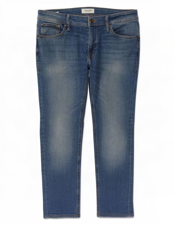 Jack & Jones Mens Cropped Slim Jeans W34 L26 Blue Cotton