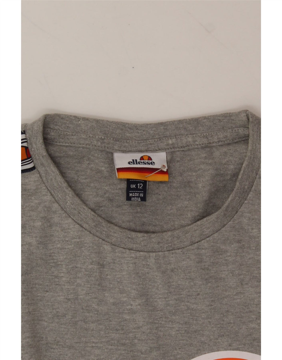 ELLESSE Womens Graphic Top Long Sleeve UK 12 Medium Grey Colourblock Vintage Ellesse and Second-Hand Ellesse from Messina Hembry 
