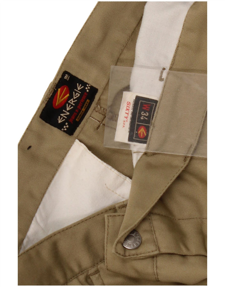 ENERGIE Mens Straight Chino Trousers W34 L34 Khaki Polyester