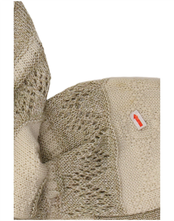 VINTAGE ženski džemper s veznim izrezom UK 14 Veliki bež prugasti pamuk