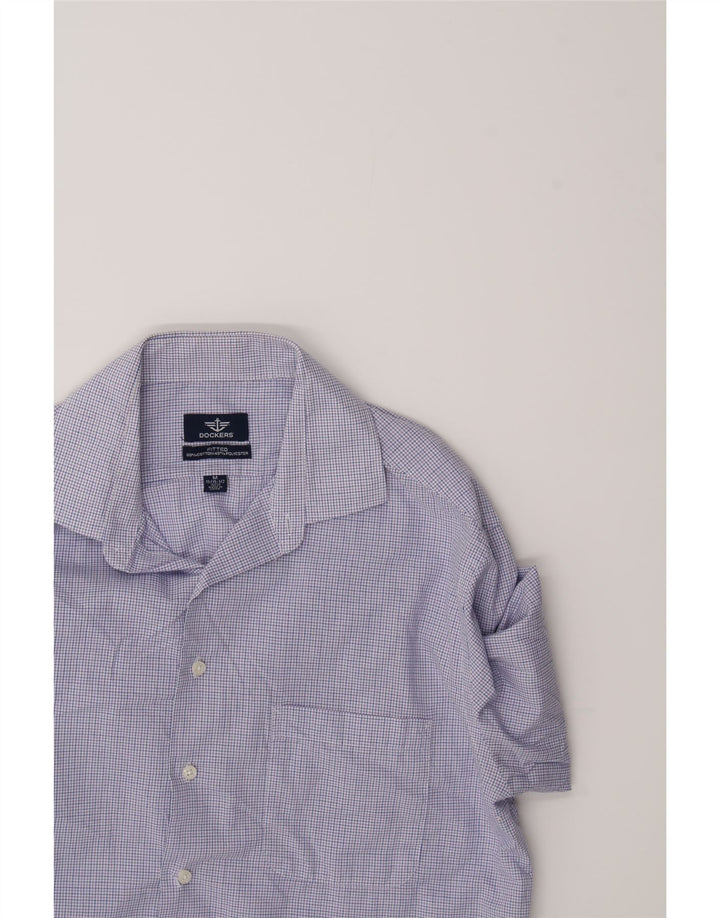 DOCKERS Mens Fitted Shirt Size 15 1/2 Medium Purple Check Cotton Vintage Dockers and Second-Hand Dockers from Messina Hembry 