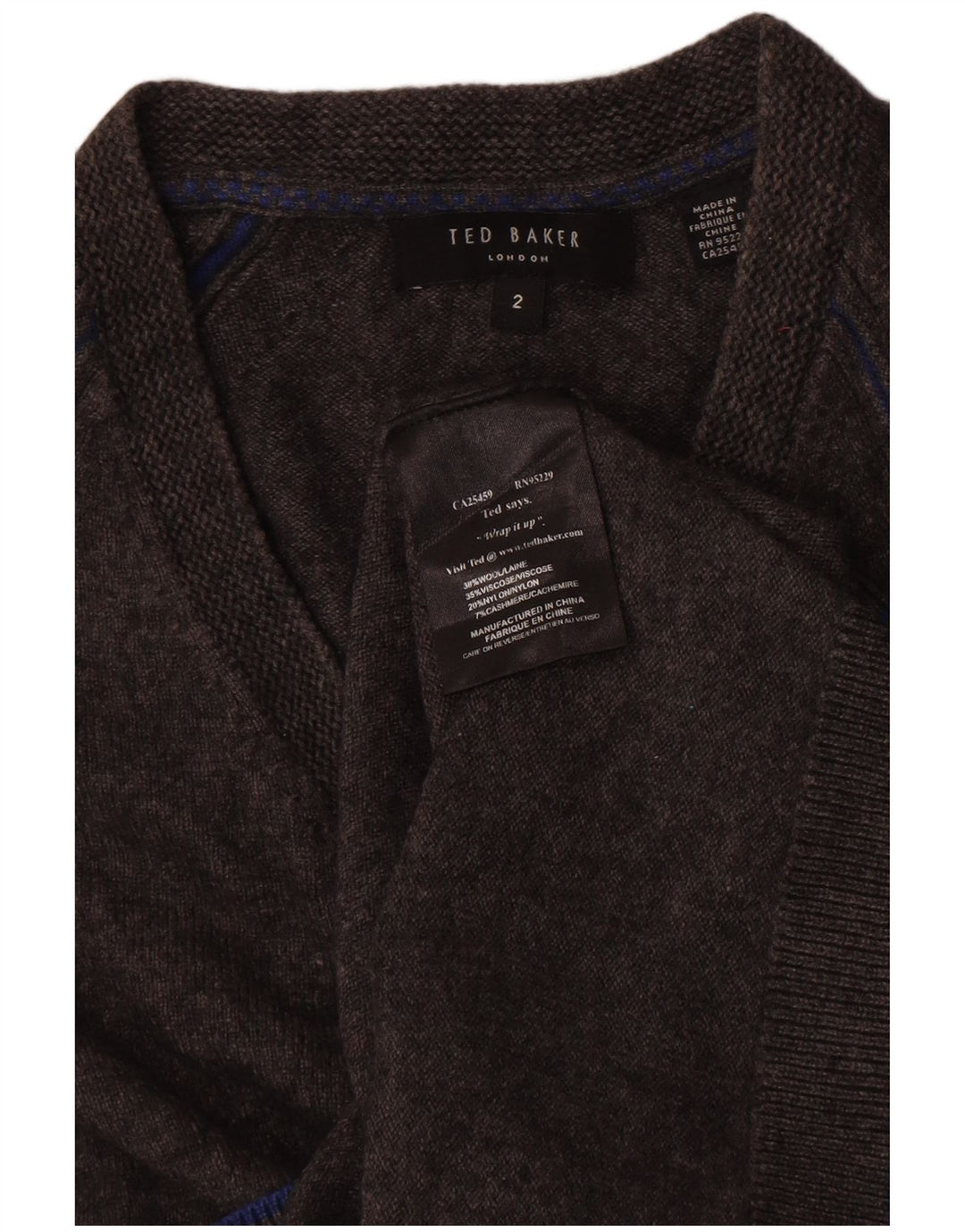 Mali sivi vuneni muški džemper s V-izrezom veličine 2 Ted Baker